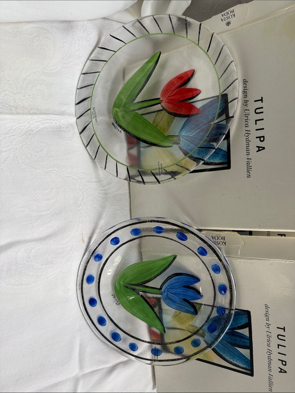Kosta Boda Tulip Glass Plates - Red, Blue & Green Accents